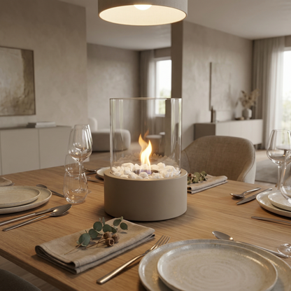 Tafelhaard - Rond - Metaal/Glas - Taupe - 18X18X26,5Cm