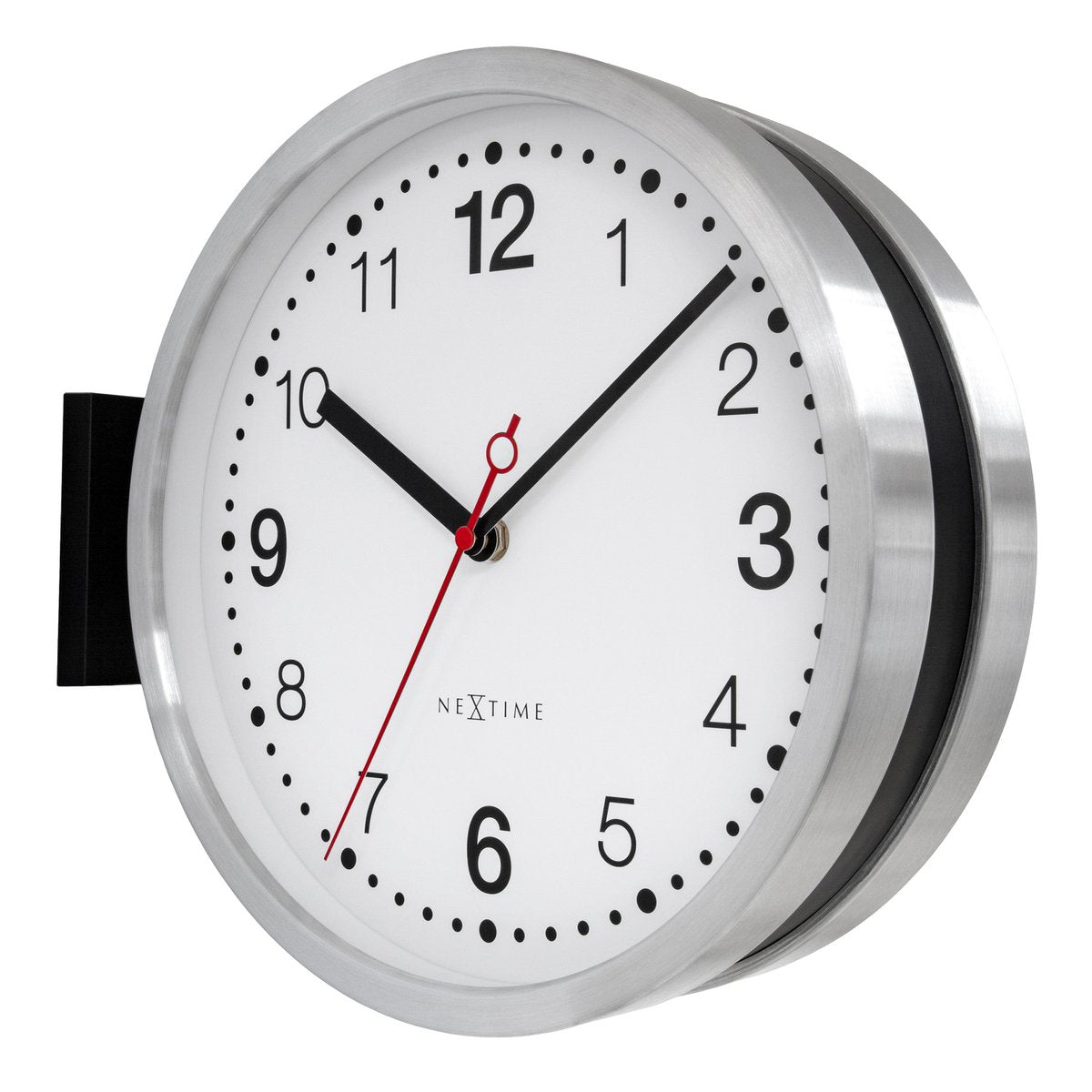 Wandklok 32,3X28X10Cm-Silent-Wit & Zwart-Aluminium-Nextime 'Double'