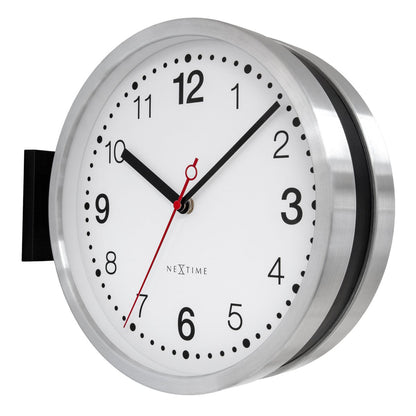 Wandklok 32,3X28X10Cm-Silent-Wit & Zwart-Aluminium-Nextime 'Double'