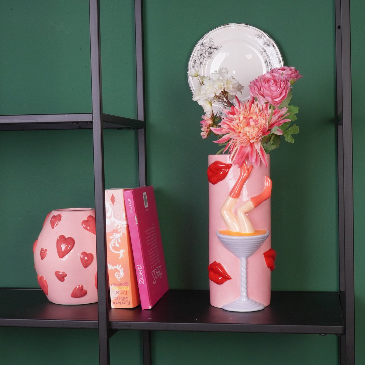 Bloemvaas- Pornstar Martini Vase- Ceramic-Roze/ Rood- 14X12,5X28 Cm