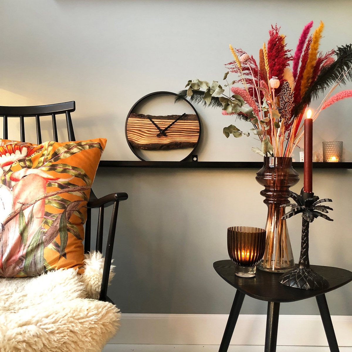 Houten Wandklok - Stil - 30Cm - Hout/ Metaal - Bos