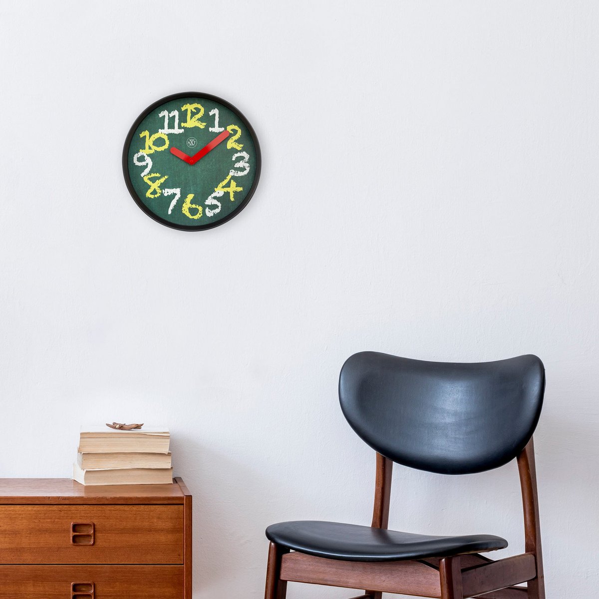 Wandklok 30Cm - Stil - Groen - Kunststof - "Krijtbord"