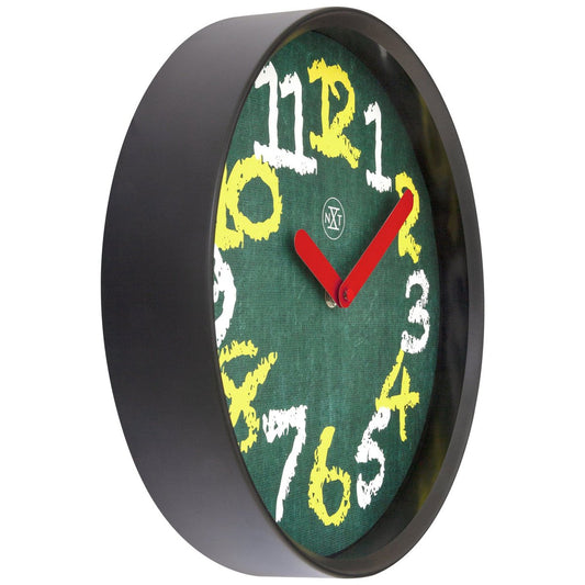 Wandklok 30Cm - Stil - Groen - Kunststof - "Krijtbord"