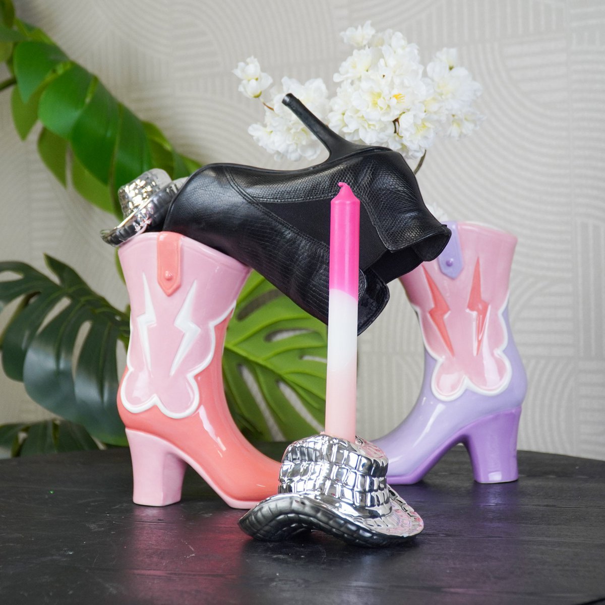 Flower Vase- Boot Vase- Keramiek- Roze/ Lilac-16,5X10.5X26,5 Cm