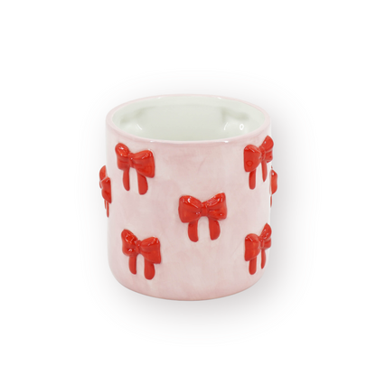 Pot - Bloempot - Strik - Licht Roze/Rood - 12,5X12,5X13Cm
