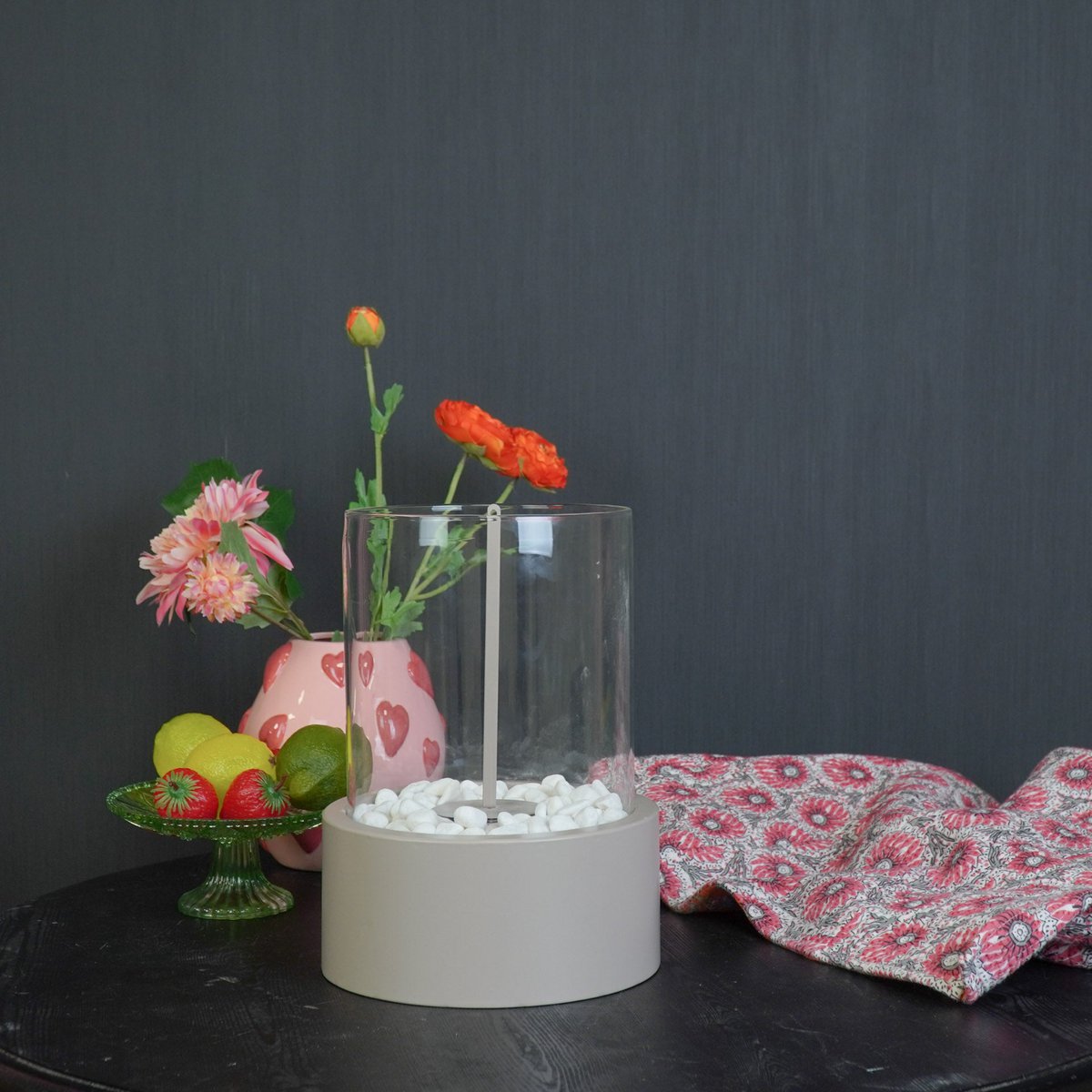 Tafelhaard - Rond - Metaal/Glas - Taupe - 21X21X28Cm