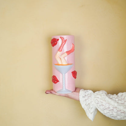 Bloemvaas- Pornstar Martini Vase- Ceramic-Roze/ Rood- 14X12,5X28 Cm