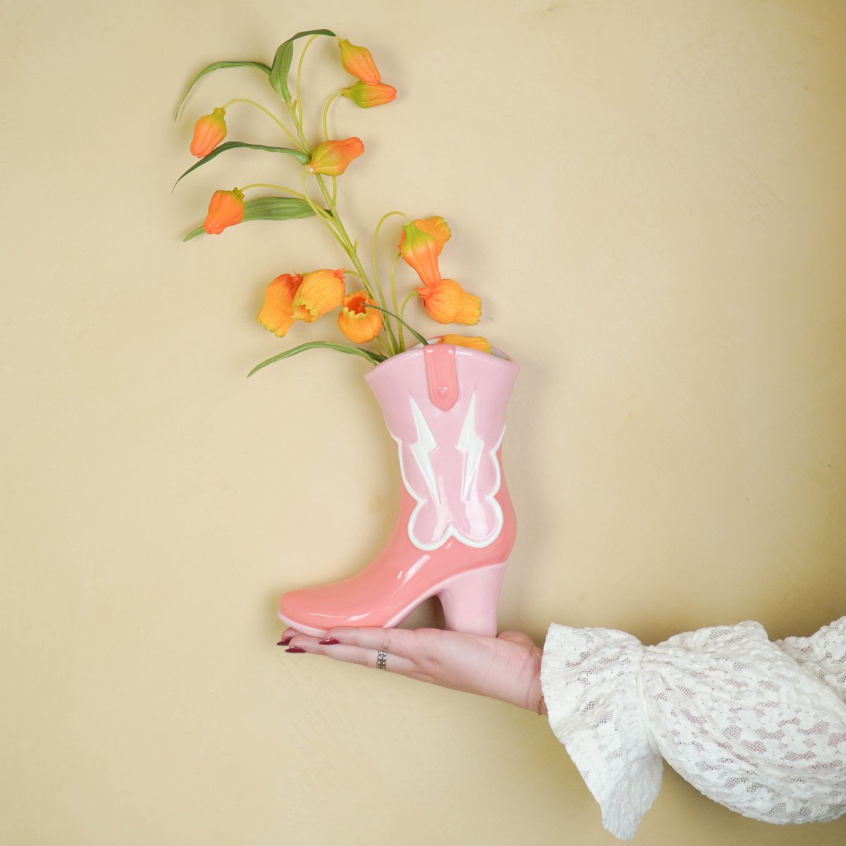 Flower Vase- Boot Vase- Keramiek- Roze/ Oranje-16,5X10.5X26,5 Cm