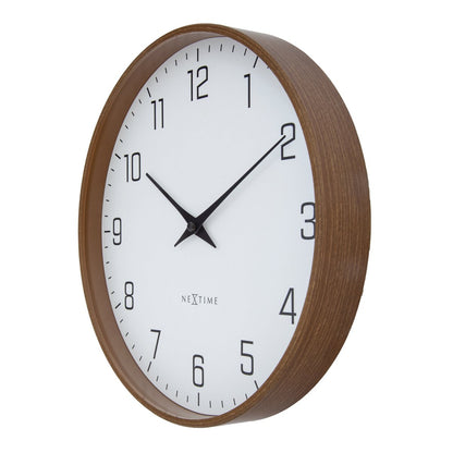 Wandklok 30Cm-Silent-Donker Houtpatroon-Plastic-Nextime 'Lyra'