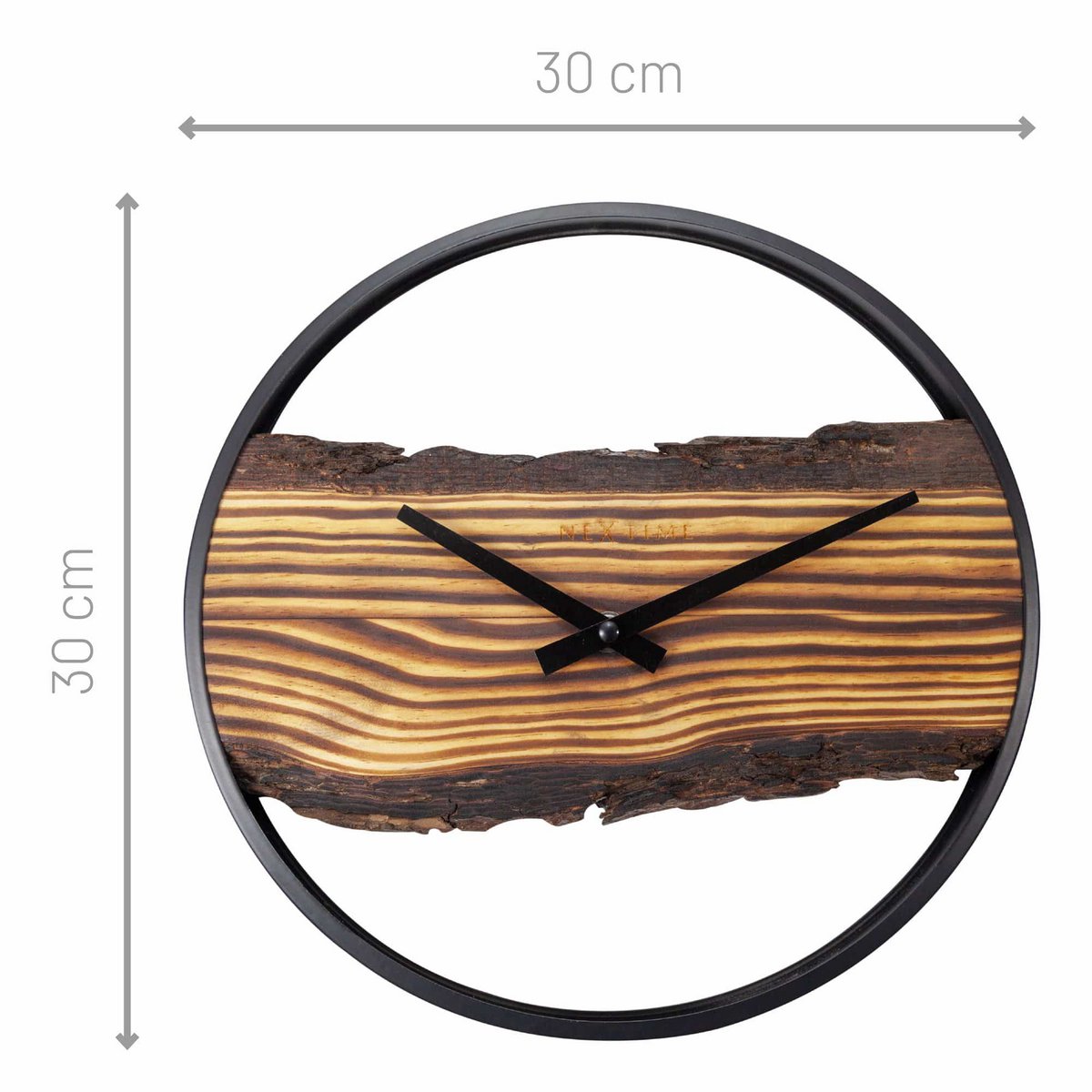 Houten Wandklok - Stil - 30Cm - Hout/ Metaal - Bos