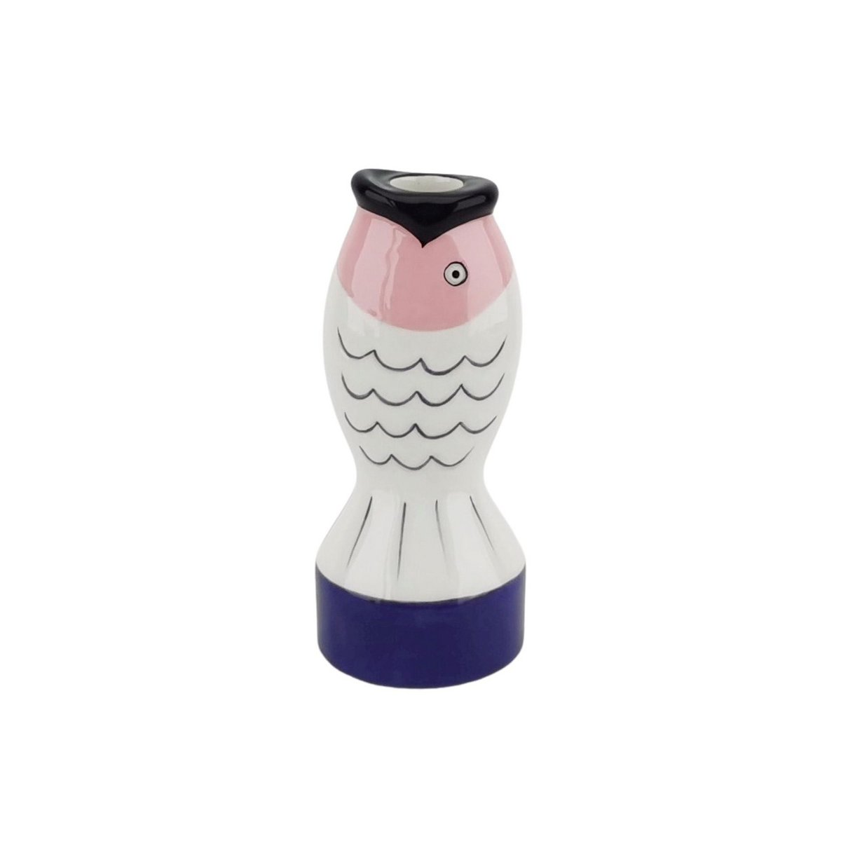 Kandelaar - Vis - blauw/wit/roze - 7x7x16,5 cm