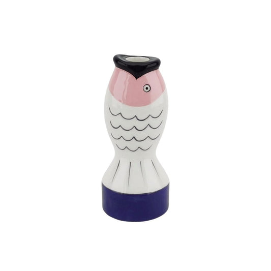 Kandelaar - Vis - blauw/wit/roze - 7x7x16,5 cm