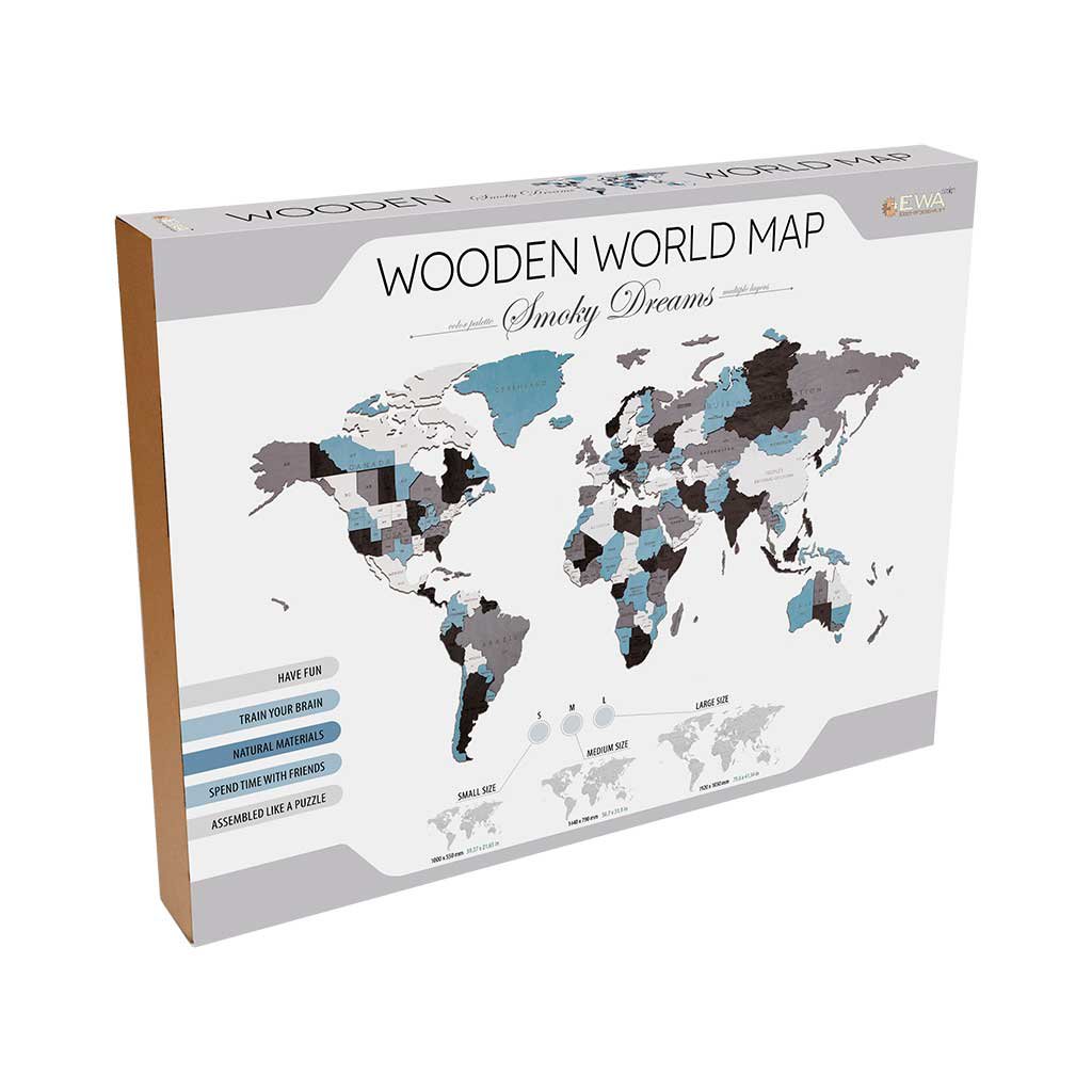 Eco Wood Art (EWA) Houten Wandpuzzel Wereldkaart Smoky Dreams, Size L, 2710,192x105x1,2cm