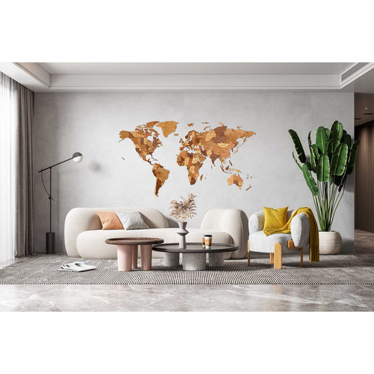 Eco Wood Art (EWA) Houten Wandpuzzel Wereldkaart Choco World, Size L, 2727, 192x105 cm