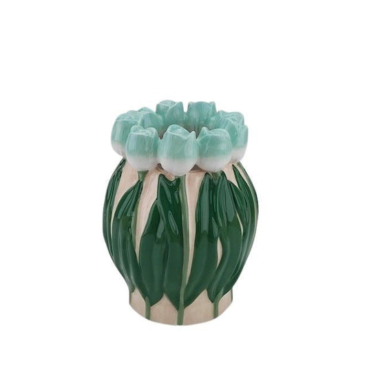 VASE-TULIPS- DOLOMITE-MINT/ GREEN-14X14X18CM