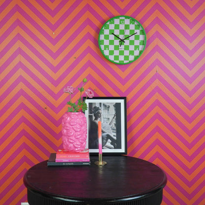 Klok - wandklok - blokpatroon - groen/roze - 34x4x34cm