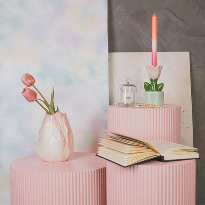Vaas- tulpen hoofd steengoed- roze- 14x14x19cm