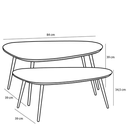 Jailey Bijzettafel - Set van 2 - L84 x B39 x H39 cm - Gerecycled Hout - Zwart