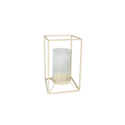 Lantaarn - metaal/glas - zand - 14,5x14,5x25cm