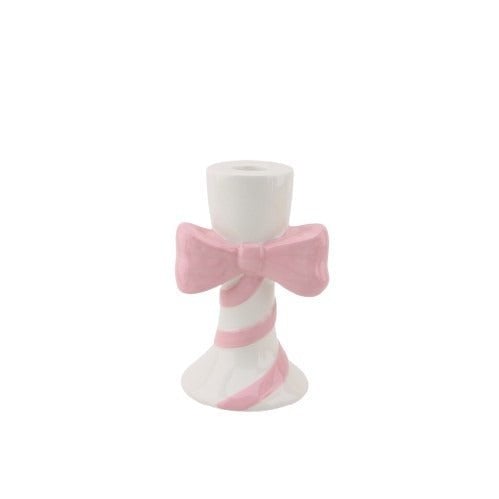 Kandelaar - strepen met boog - wit/roze - 9x8x14cm