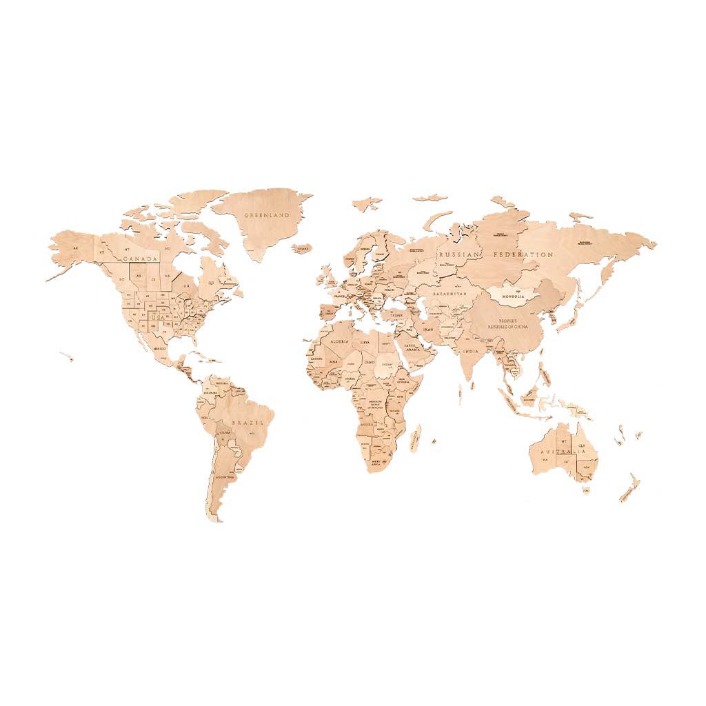 Eco Wood Art (EWA) Houten Wandpuzzel Wereldkaart Untouched World, Size L, 2758, 192x105x1,2cm