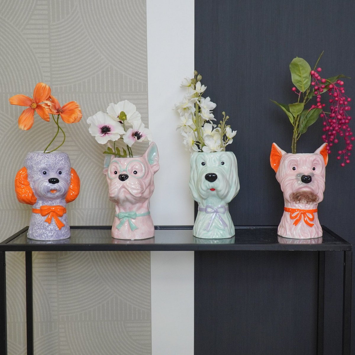 VASE -FLOWER VASE DOG - Pink/ mint - 13,5x14,5x23cm