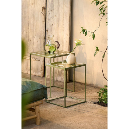Bologna Bijzettafel Buiten - Set van 2 - L38 x B38 x H48 cm - Metaal - Groen