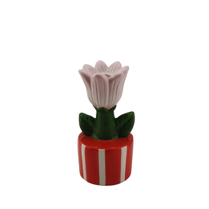 Kandelaar - Tulip - steengoed - oranje/roze- 9x8,5x17,5 cm