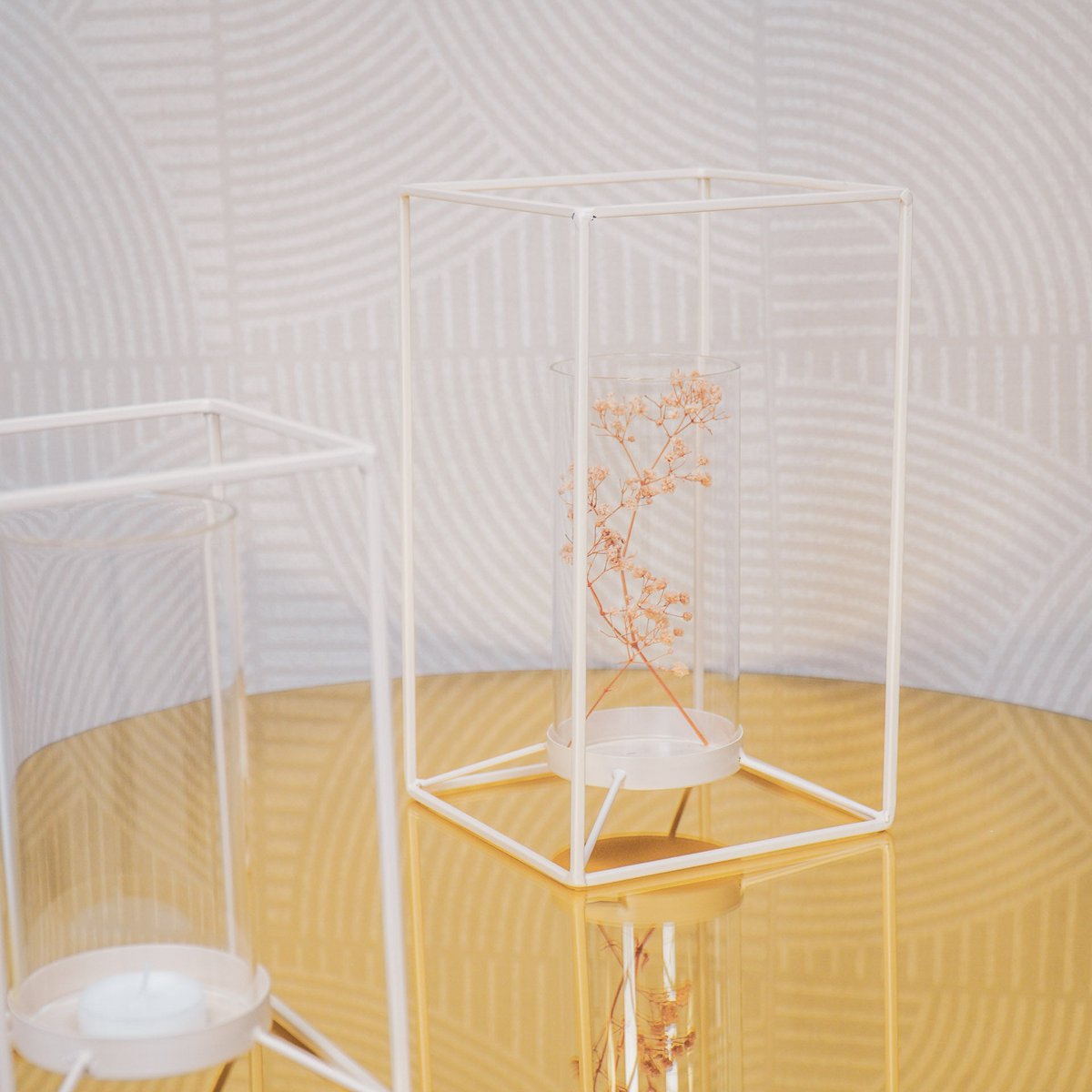 Lantaarn - Metaal/Glas - Wit - 12,5x12,5x20cm