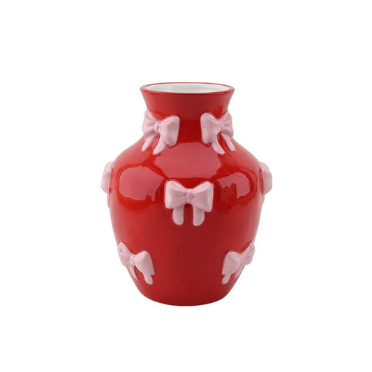 Vaas - Bloemvaaslinten - rood/roze - 14x14x19cm