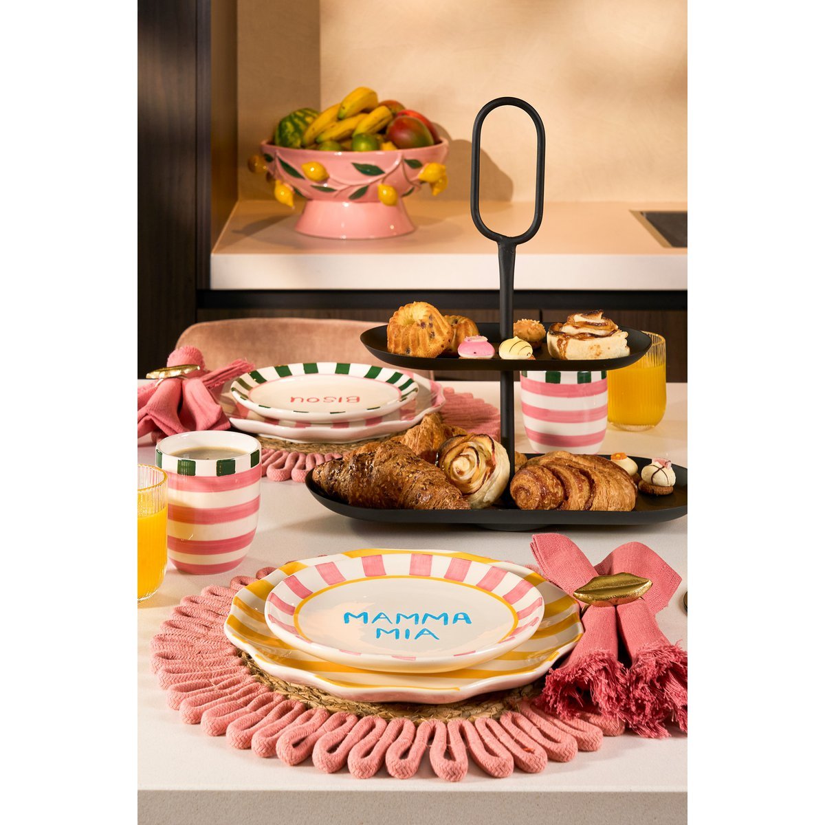 Melika Decoratie Schaal - H16 x Ø39 cm - Keramiek - Lichtroze
