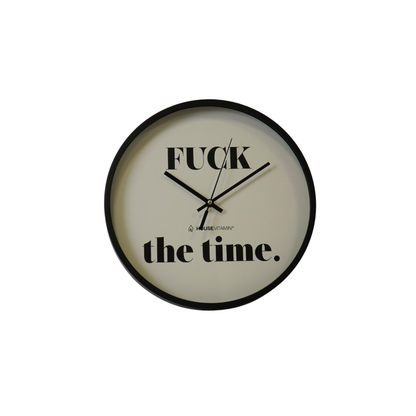 Wandklok - 'Fuck the Time' - zwart/wit - 34x34x4 cm