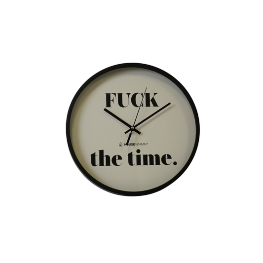 Wandklok - 'Fuck the Time' - zwart/wit - 34x34x4 cm