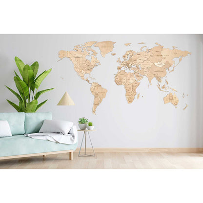 Eco Wood Art (EWA) Houten Wandpuzzel Wereldkaart Untouched World, Size L, 2758, 192x105x1,2cm