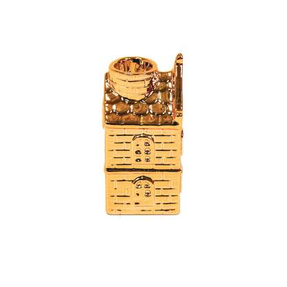 Kaarshouder - Huis - Keramiek - Goud - 6x5,5x11cm