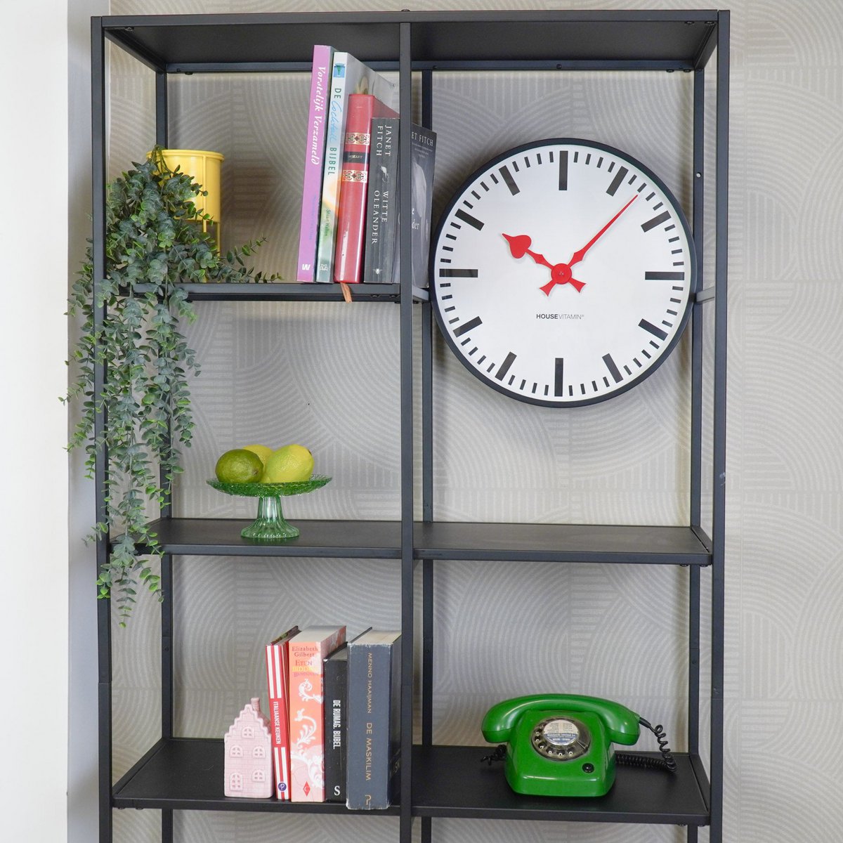 Klock-wandklok Station- Wit/ zwart- 40x40x4cm