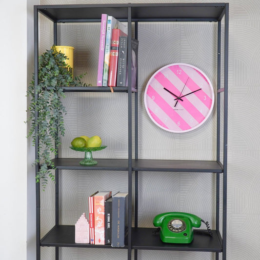 Klok - wandklok - gestreepte patroon - roze - 35x35x4cm