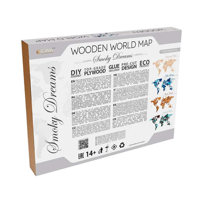 Eco Wood Art (EWA) Houten Wandpuzzel Wereldkaart Smoky Dreams, Size L, 2710,192x105x1,2cm