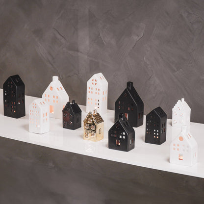 Kaarshouder-Theelichtje-Grachtenhuis -Keramisch-Wit-7x12