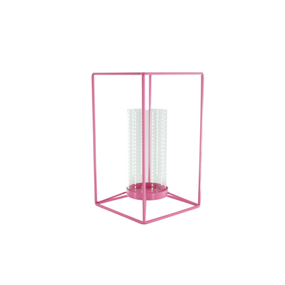 Lantaarn - Metaal/Glas - Roze - 12,5x12,5x20cm