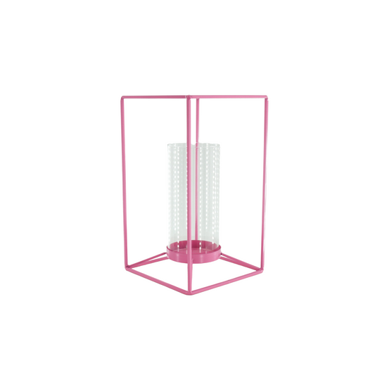 Lantaarn - Metaal/Glas - Roze - 12,5x12,5x20cm