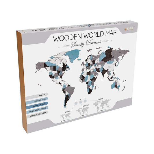 Eco Wood Art (EWA) Houten Wandpuzzel Wereldkaart Smoky Dreams, Size S, 2635,100x55x1,2cm