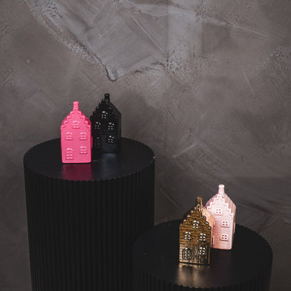 Ornament- Spaarpot - Huis - Keramiek- Goud -7x7x13cm
