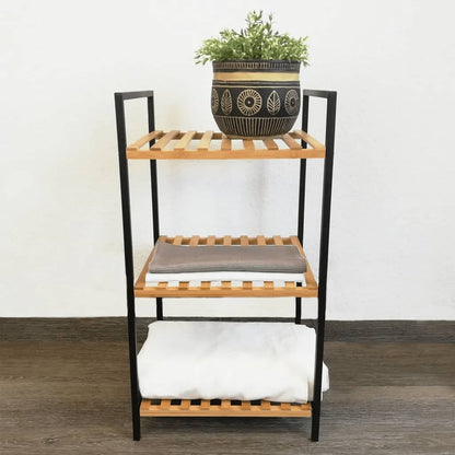 Excellent Houseware Handdoekenrek 3 Etages 38X32X70 Cm Bamboe/Metaal/Zwart