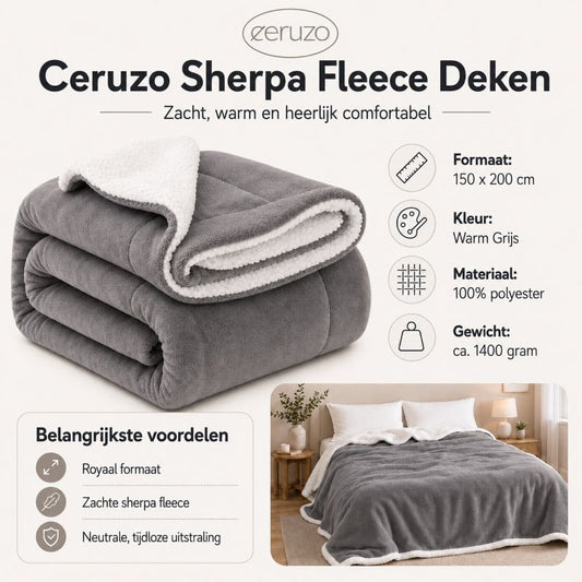 Ceruzo Sherpa Fleece Deken - 150X200 Cm - Donker Grijs