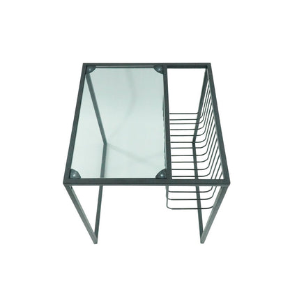 Bijzettafel - Glazen tafelblad met metalen opbergrek 40x40x40