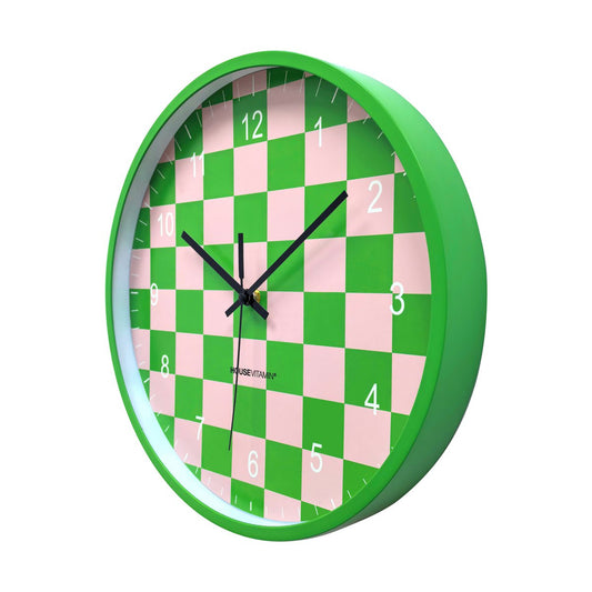 Klok - wandklok - blokpatroon - groen/roze - 34x4x34cm
