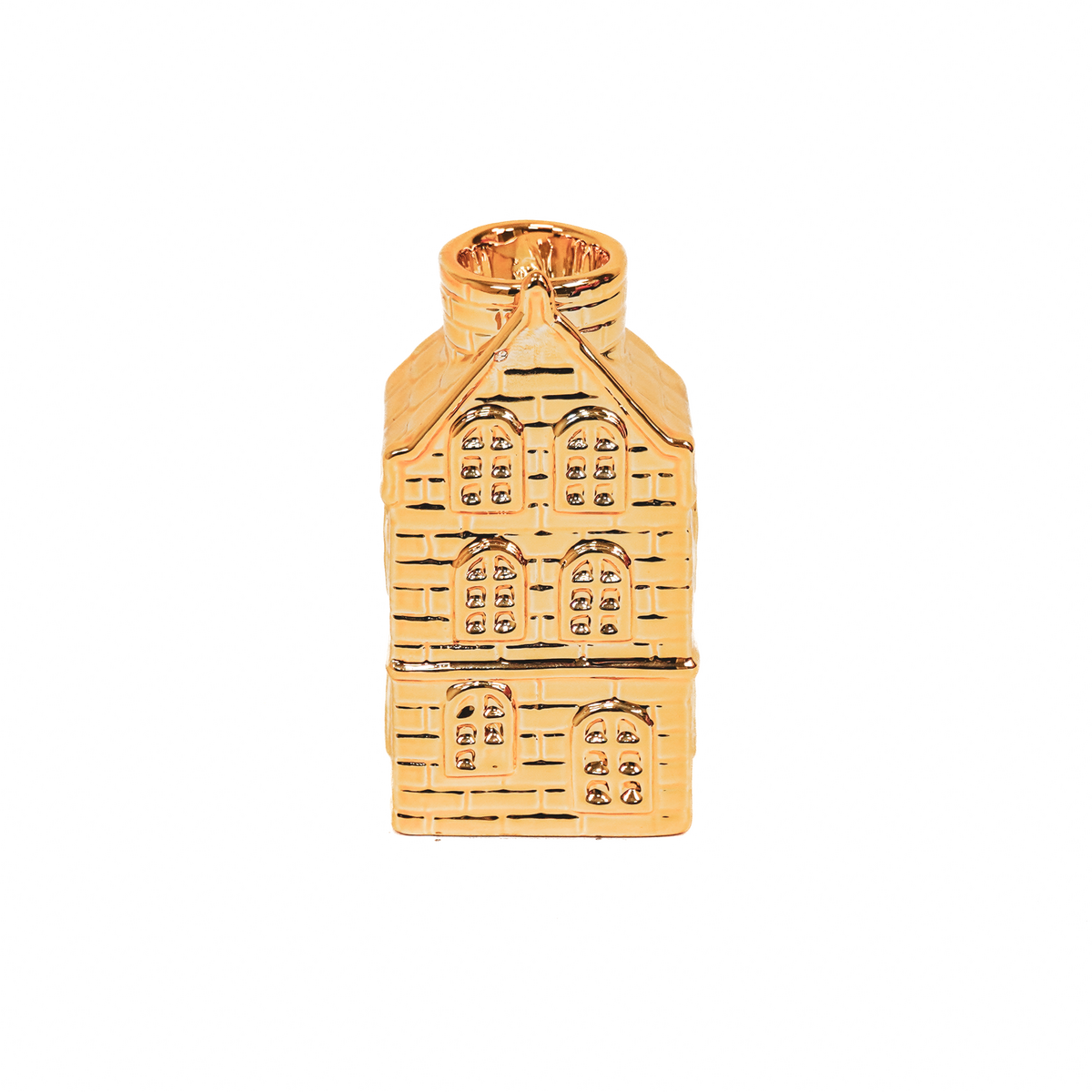 Kaarshouder - Huis - Keramiek - Goud - 6x5,5x11cm