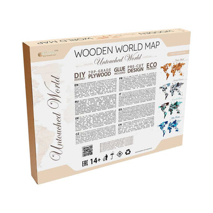 Eco Wood Art (EWA) Houten Wandpuzzel Wereldkaart Untouched World, Size L, 2758, 192x105x1,2cm