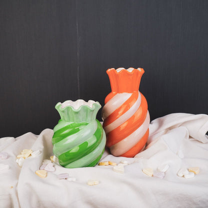 VASE- SWIRL-STONEY SEQUARE- MINT/ GROEN- 13X13X15.5CM